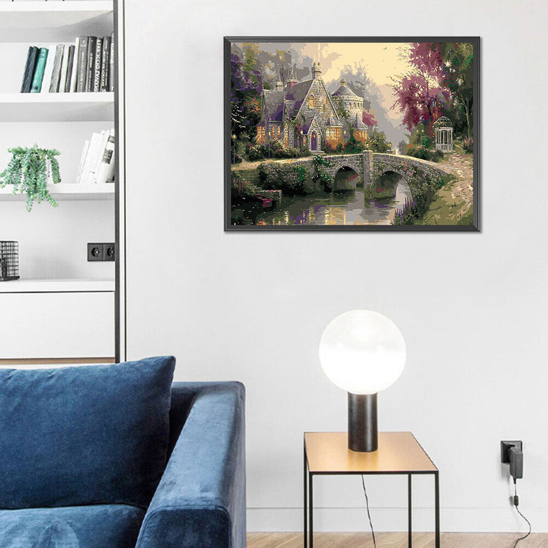Castle by Bridge Oil Paint By Numbers Canvas Picture Wall DIY Craft No Frame
