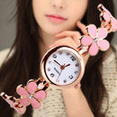 Girls Chic Fashion  Flower Rose Golden Bracelet Wrist Watch Pink Newly
