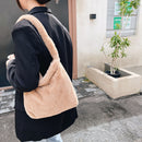 Women Plush Solid Color Handbag Large Capacity Shoulder Bag (Khaki)