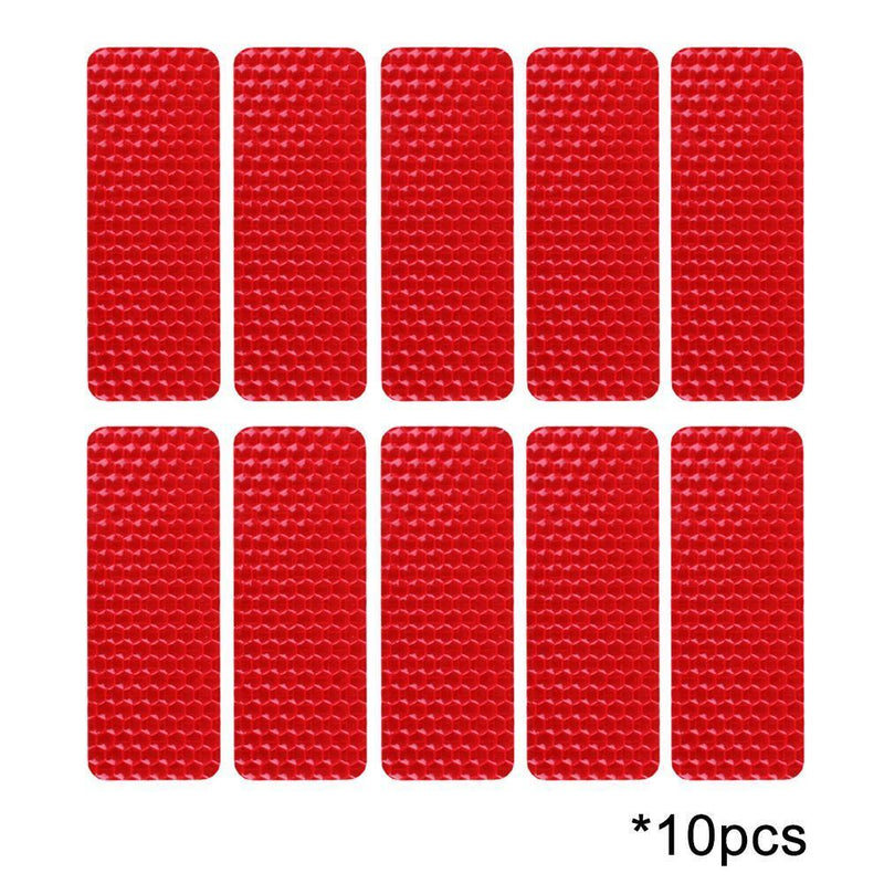 10pcs Car Reflective Stickers Warning Strip Safety Tapes (Rectangle)(Red)