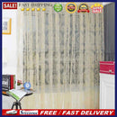 Flocking Floral Tulle Printed Window Door Curtain for Living Room (Beige)