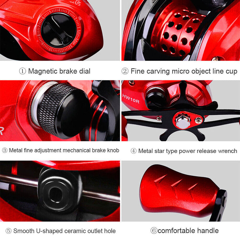 Bait Casting Wheel 7.2:1 High Speed Sea Fishing Reel 10kg Max Drag (HW10L)