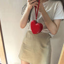 Korean Solid PU Party Wristlet Female Shoulder Handbag Love Shaped Coin Bag Tote