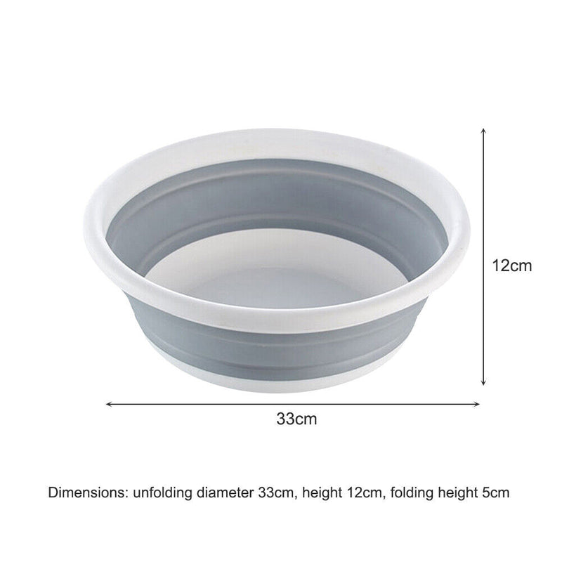 Collapsible Washing Basin Outdoor Travel Folding Silicone Bucket (Grey) Newly