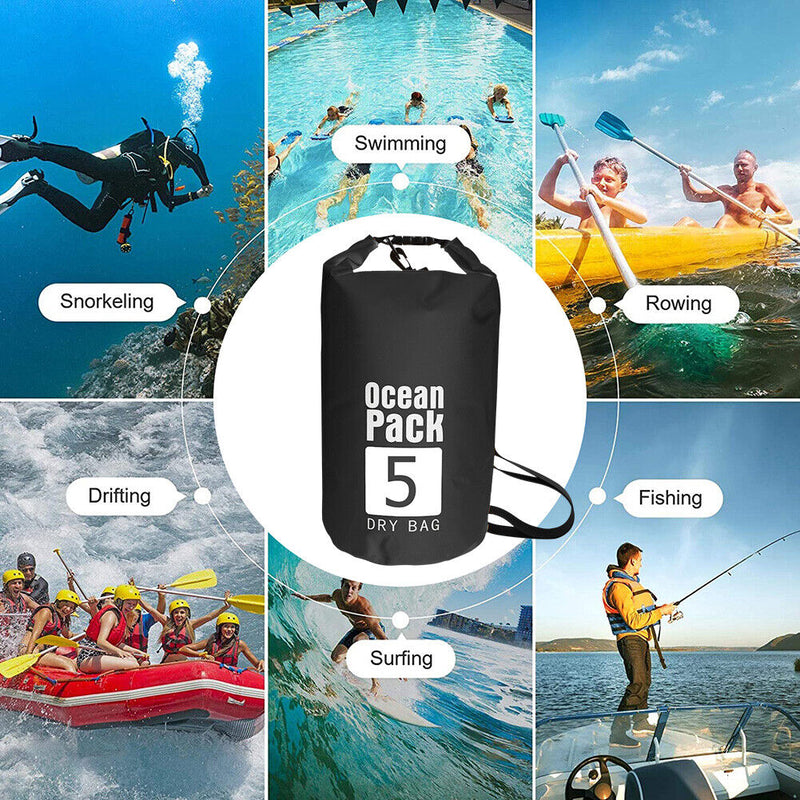 Waterproof Dry Bag Pack Sack Swimming Kayaking River Trekking (5L Black) Newly