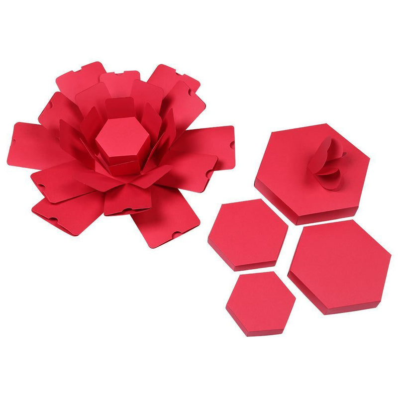3pcs Explosion Box Hexagonal DIY Photo Album Scrapbooking Box Gift (Red)