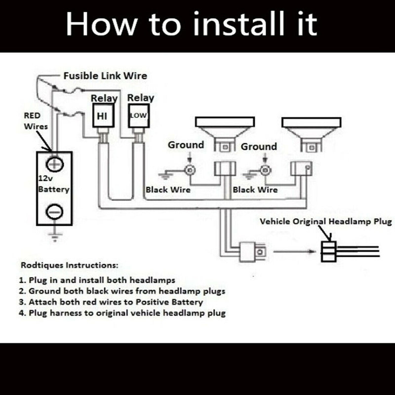 12V H4 Negative-Switched LED Headlight/Lamp Bulb Relay Wiring Harness Plug Kit