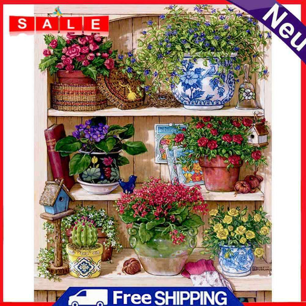 Painting By Numbers Kit DIY Flower Rack Hand Painted Canvas Oil Art Picture Gift