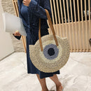 Female Summer Round Rattan Woven Bag Straw Handmade Messenger Shoulder Tote Bags