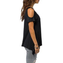 Women Off Shoulder Short Sleeve Stretch T-Shirt Loose Blouse XXL Black
