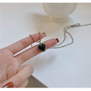 Black Crystal Necklace Heart-Shaped Pendant Choker Accessories Clavicle Chain