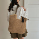 Female Large Capacity Woven Portable Shoulder Bag Handmade Straw Tote Handbag