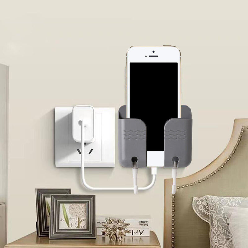 Sticky Wall Phone Charging Rack w/ Hook Remote Control Storage Box (Gray) Newly