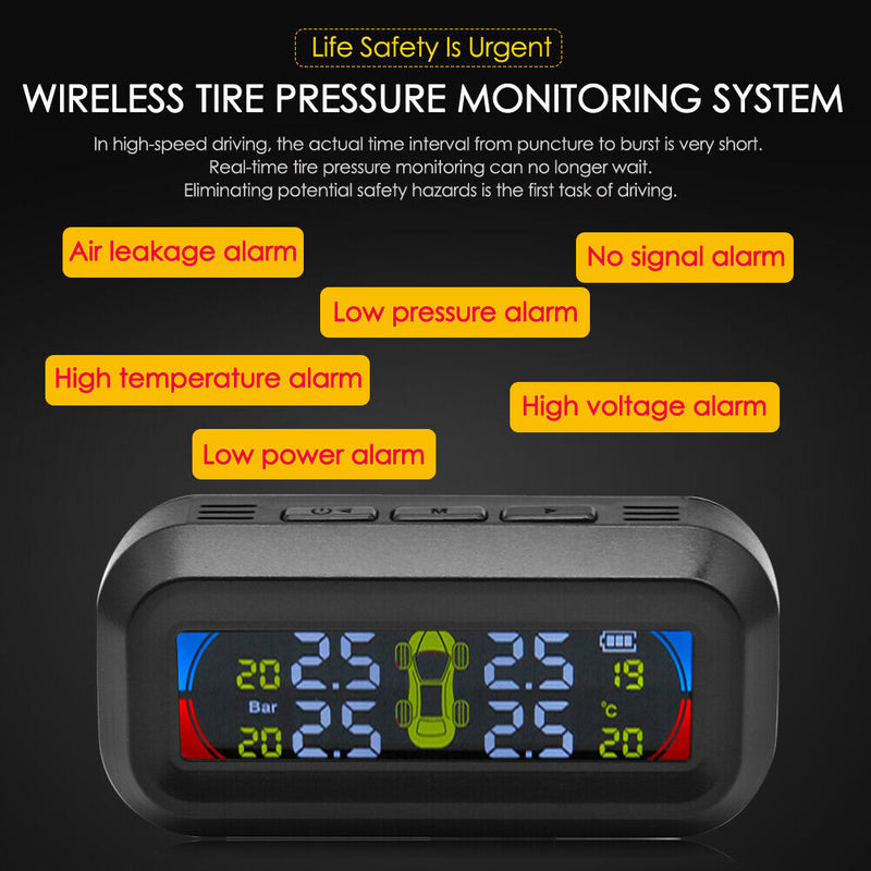 Solar TPMS AN-10C LCD Digital Display Car Tire Pressure Monitoring Alarm System