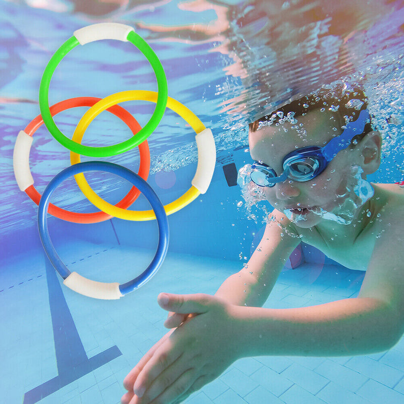 4x Children Swimming Pool Throwing Sinking Training Kids Diving Rings Water Toys