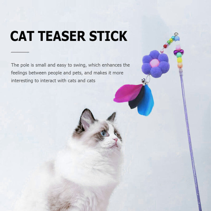 Feather Bell Flower Chaser Wand Funny Entertainment Cat Teaser Rod Stick Toys