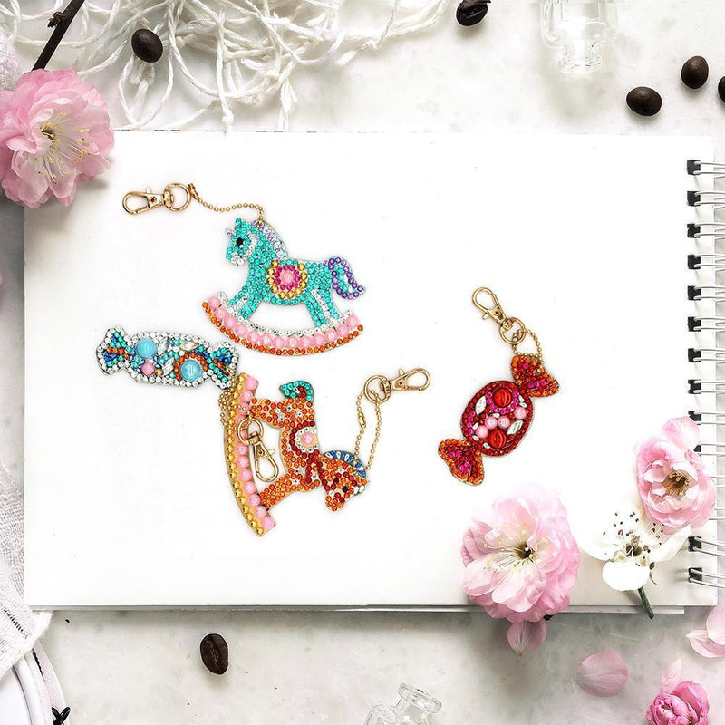 4pcs DIY Full Drill Special Shaped Diamond Painting Horse Candy Keychains Newly