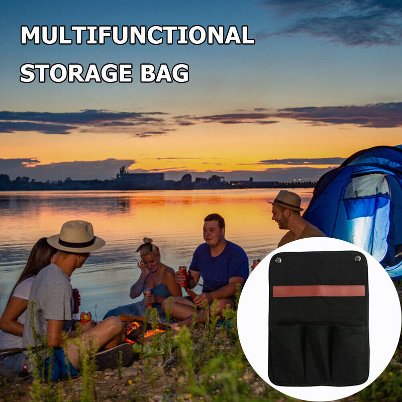 Canvas Storage Bag Camping Chair Arm Cell Phone Multi Pocket Hanging Organi