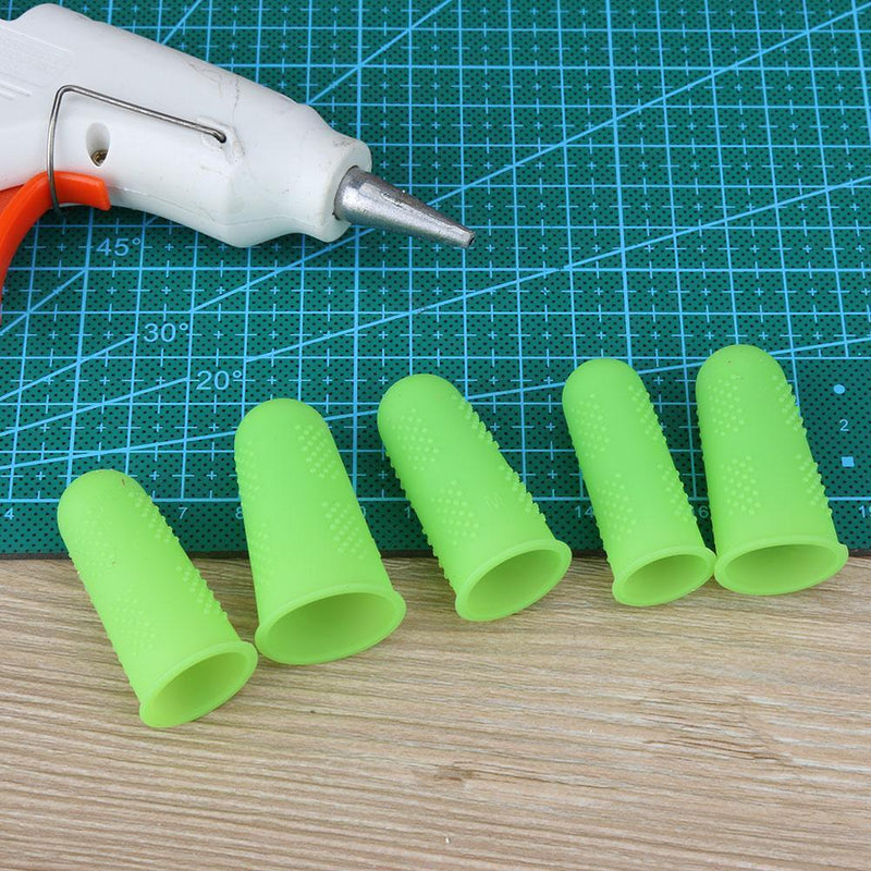 Anti-slip Hot Glue Gun Finger Caps Silicone Finger Cover Sleeve (Green 5pcs