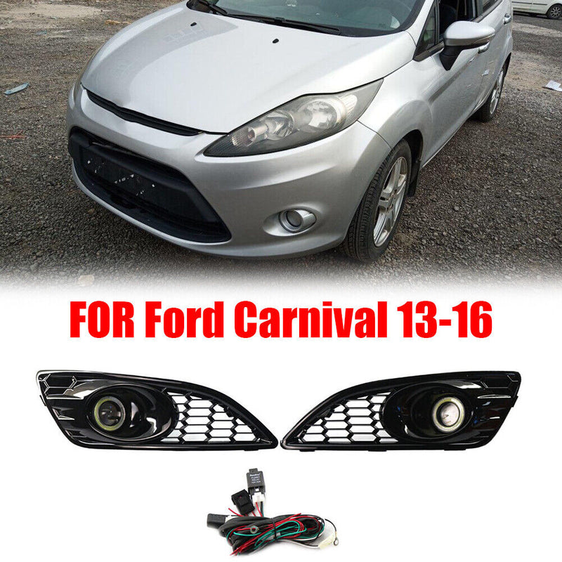 For Ford Fiesta JA8 13-17 White Lens Fog Lights Headlight Cover Hood Grill Kit