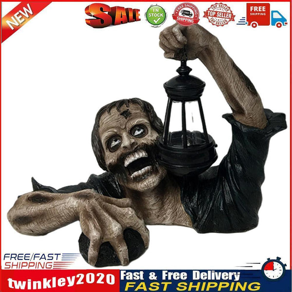 Zombie Crawling out of Grave with LED Statues Halloween Horror Sculpture Newly