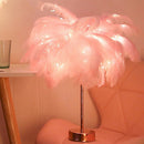 Remote Control Feather Tree Lights Bedside Bedroom Decor Table Lamp (Pink) Newly