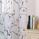 Transparent Voile Floral Print Curtains Bedroom Window Door Curtain (Black)