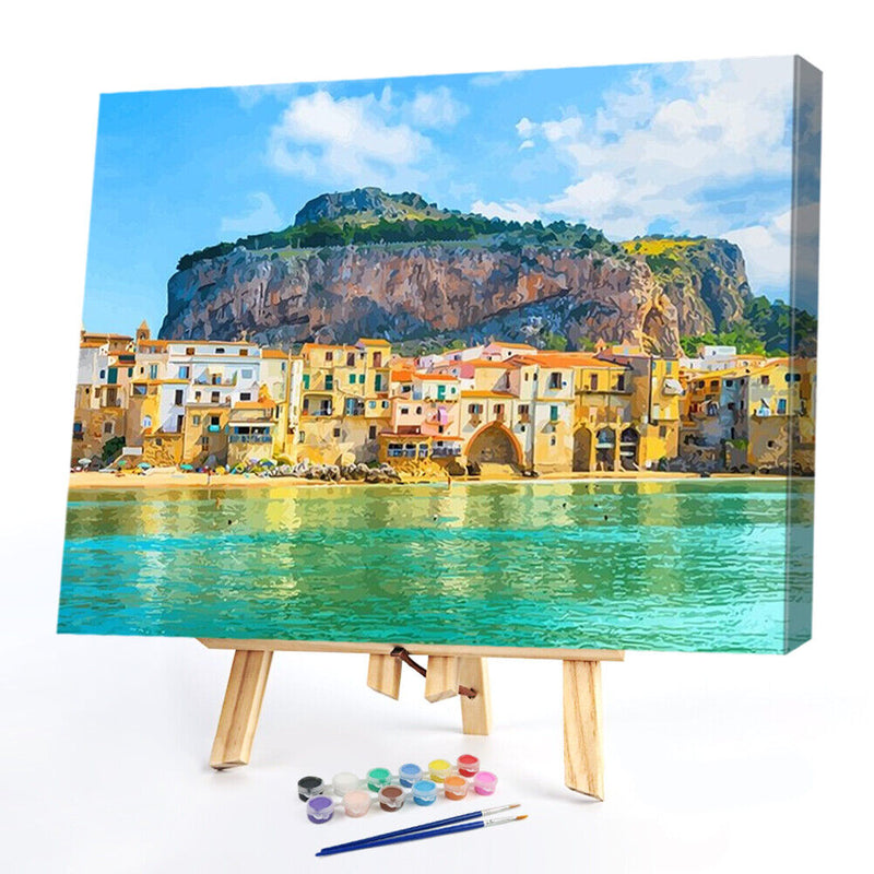 Coastal Village Hand Painted Picture Oil Painting By Numbers DIY No Frame Gift