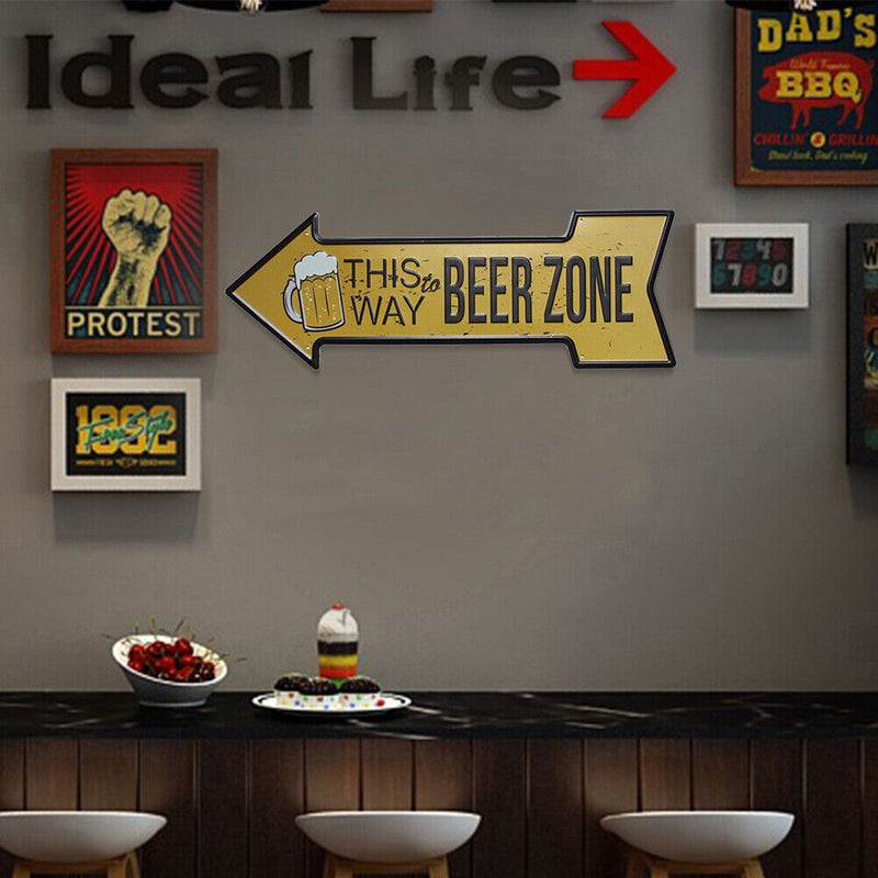 Retro Arrow Beer Area Metal Plate Painting for Bar Pub Tin Plaque Wall Sign