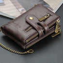 Men Retro Casual Multi-Slot Short Wallet Zipper Purse Card Holder with Chain