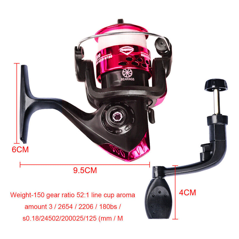 Metal Spinning Fishing Reel Die Casting 5.2:1 Wheel Fishing Tackle (Red) Newly