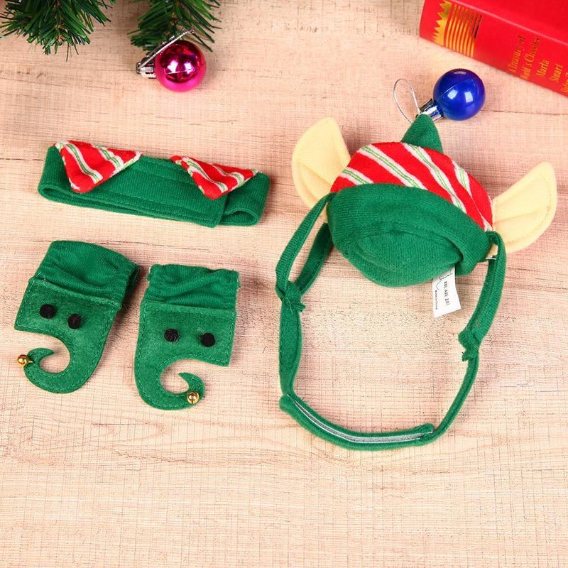4pcs Set Pet Hat Warm Dogs Cats Christmas Green Hat + Chain +