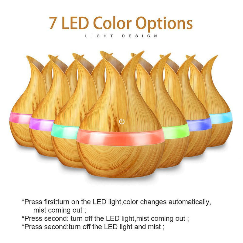 300mL Wood Grain Aroma Essential Oil Diffuser Air Humidifier (Light Brown) Newly