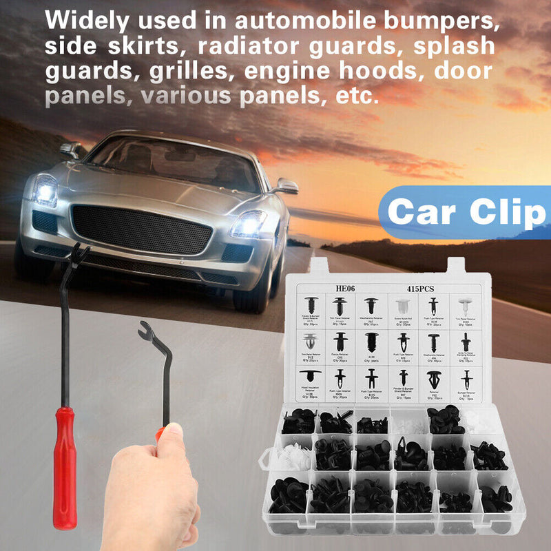 415 in 1 Universal Car Clips Auto Trim Panel Rivets Assortment + 6 inch Remover