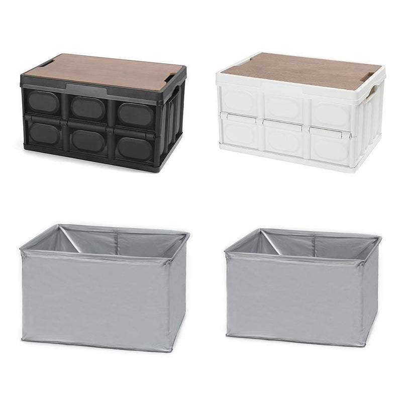 Camping Outdoor Foldable Organizer Case Storage Box w/ Wooden Lid (White M)
