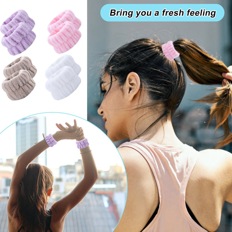#A 4 Pairs Wrist Spa Washband Wash Towel Band Scrunchies for Washing Face Reusab