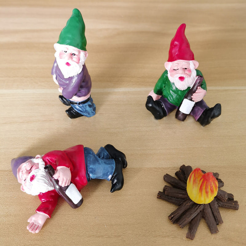 Garden Decoration Figures, Mini Fairy Garden Gnome Dwarf Statue Funny, 4 Pa