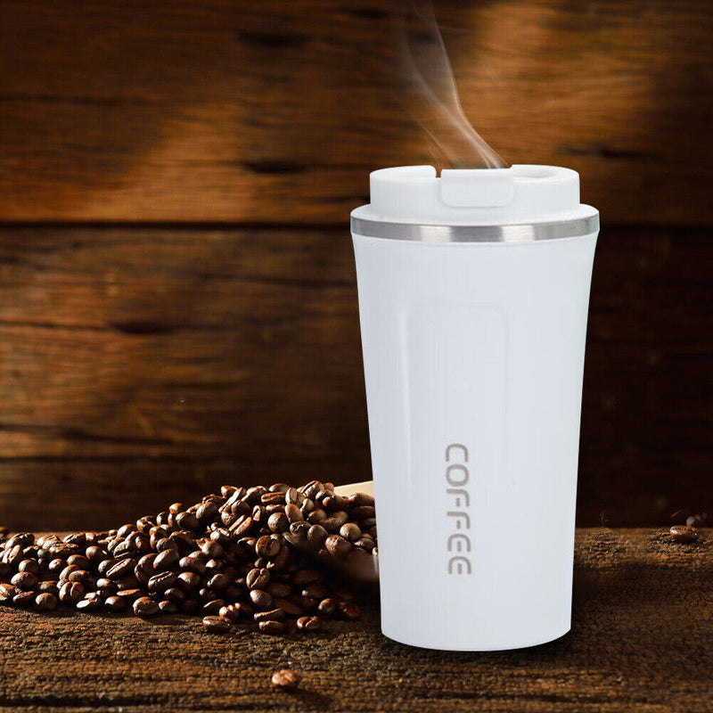 380ml Double Stainless Steel Coffee Car Mug Travel Insulated Bottle (White)