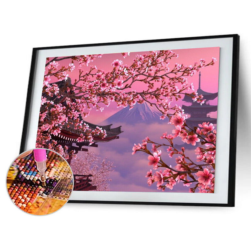 Diamond Painting 5D Full Round Drill Mosaic DIY Peach Blossom View Art Decor Kit