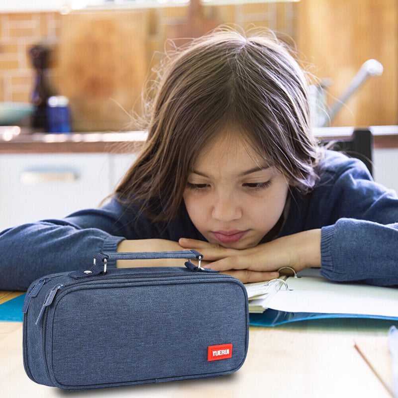 Large Capacity Pen Case Spacious Canvas Stationery Storage Bag (Dark Blue) Newly