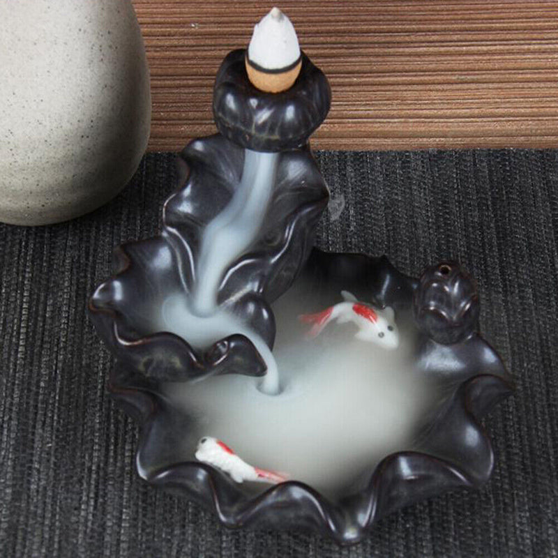 Backflow Incense Burner Ceramic Waterfall Smoke Censer Home Office Decor Newly