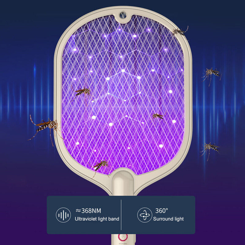 Electric Insect Swatter USB Rechargeable Led Light Mosquito Killer (Beige) Newly
