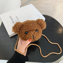 Plush Shoulder Crossbody Bag Women Kids Cute Bear Shaped Mini Purse (White)
