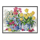Full Cross Stitch 14CT Cotton Thread DIY Fresh Flowers Printed Embroidery Kits
