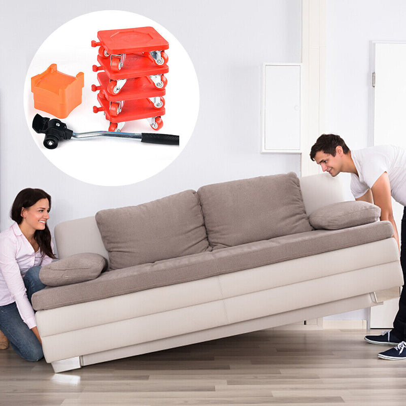 Household Transport Heavy Furniture Mover Wheeled Rollers Bar (Red)