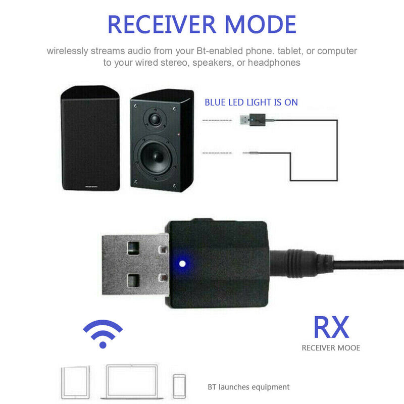 2 in 1 Bluetooth 5.0 Audio Receiver Transmitter 3.5mm RCA for TV PC Car Kits