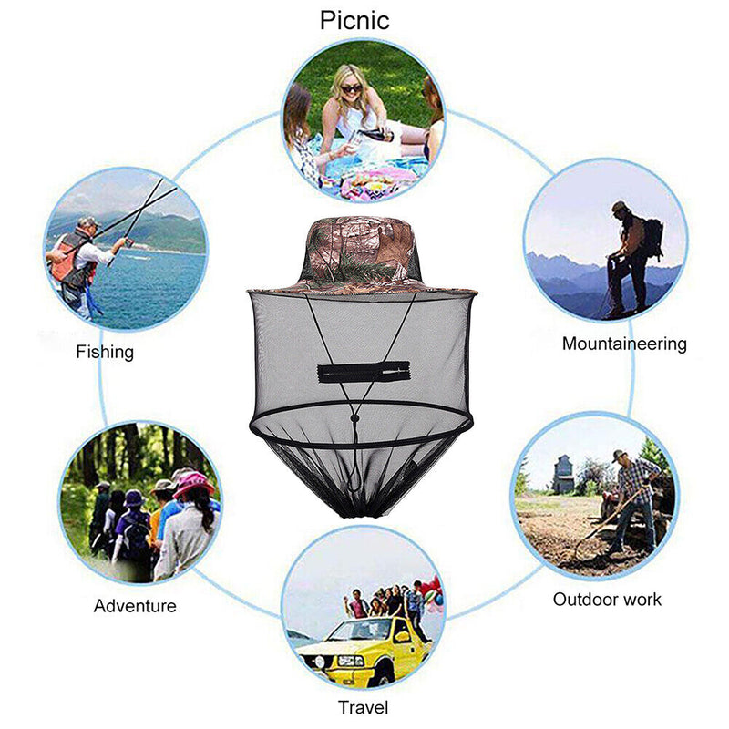 Mosquito Hat Visor Bee Keeping Net Insect Neck Head Cover (Leaf Camouflage)