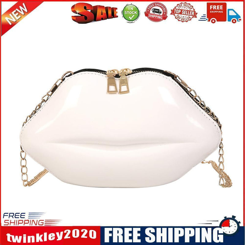 Lips Women PVC Handbags Chain Messenger Bags Shoulder Party Clutch (White)