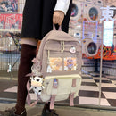 Women Cute Hit Color Backpack Student Canvas Knapsack with Pendant (Purple)
