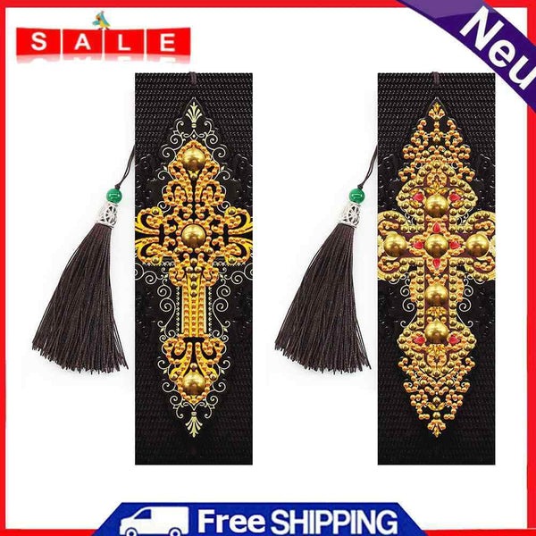 2x DIY Diamond Painting Leather Bookmarks Tassel Cross Embroidery Page Marker
